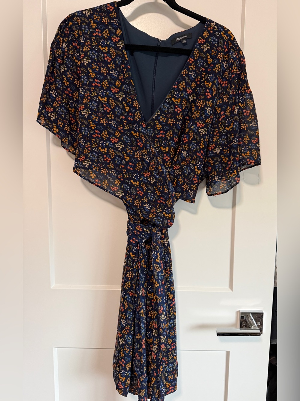 Madewell Navy Floral Wrap Midi Dress with Tie Waist